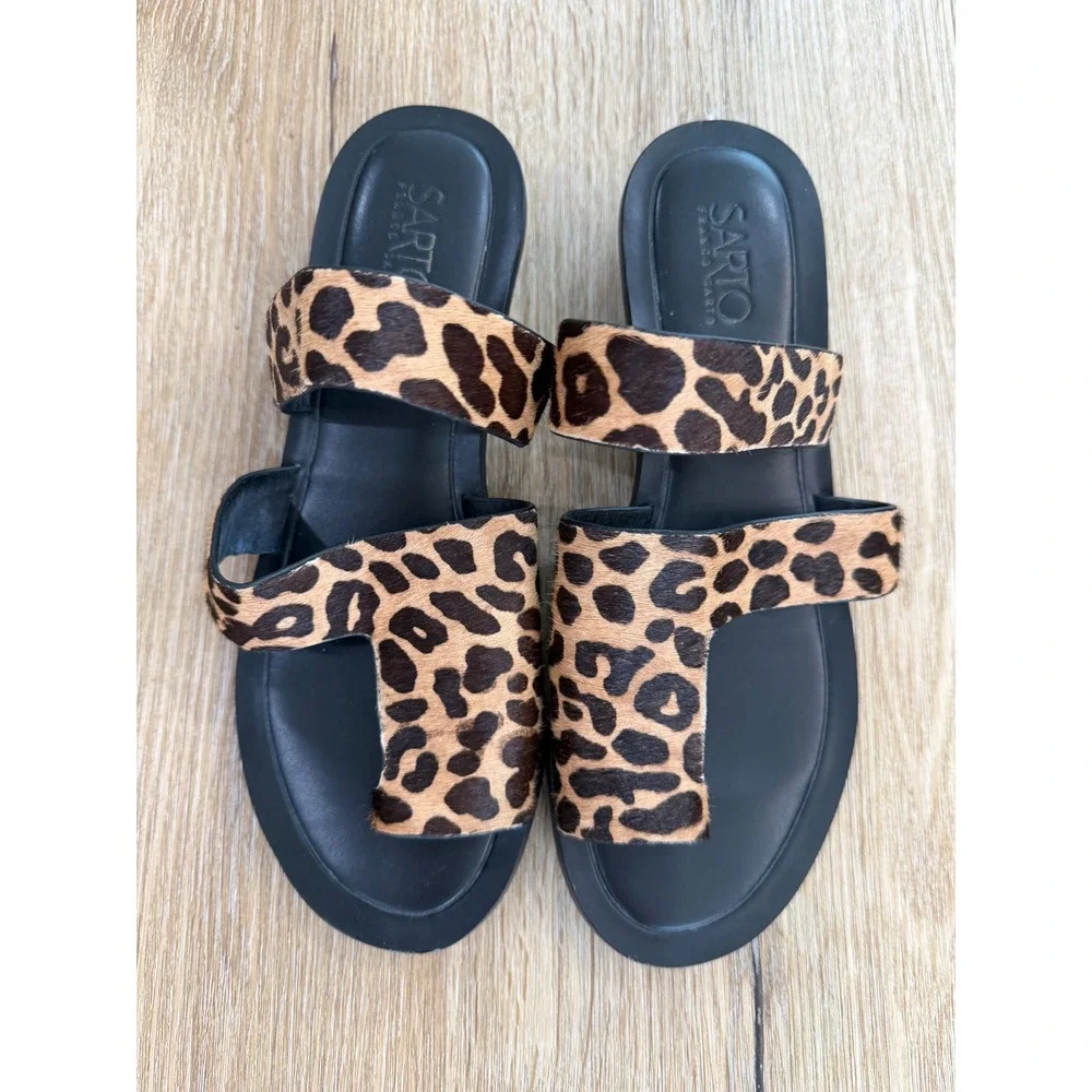 Sarto Franco Sarto Trixie Sandals Womens 7.5 Leopard Calf Hair Toe Loop Slides